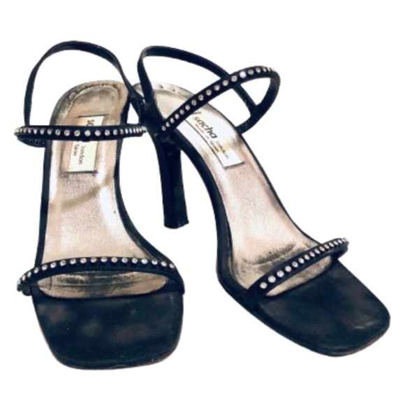 Rhinestone & Black Satin 4" Heels - Picture 4 of 14